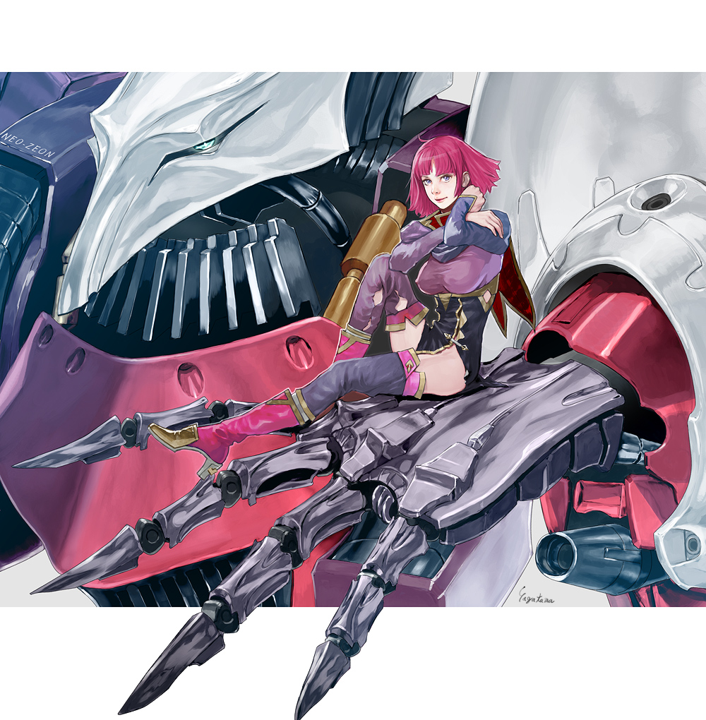 erect_nipples, gundam, haman_karn, jasmine_t, mecha, pink_hair, qubeley, shiny, thigh-highs, thighhighs, zeta_gundam