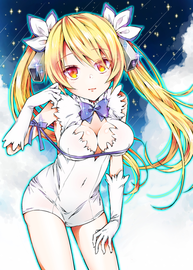 1girl, ascii_media_works, blonde_hair, breasts, broadcaster_connection, cleavage, cosplay, covered_navel