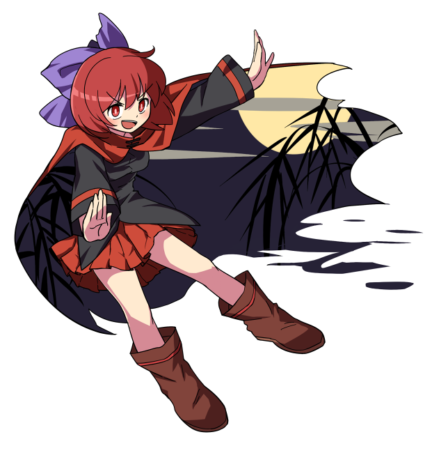 1girl, bow, cape, hair_bow, long_sleeves, maguro_(mawaru_sushi), moon, night
