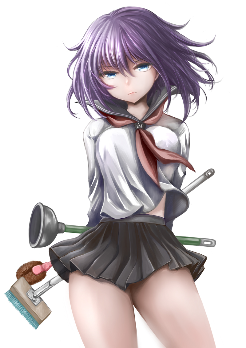 1girl, amaguri_senko, blue_eyes, henjo_~hen_na_joshi_kousei_amaguri_senko~, mole, original, purple_hair, school_uniform, serafuku, ubizo