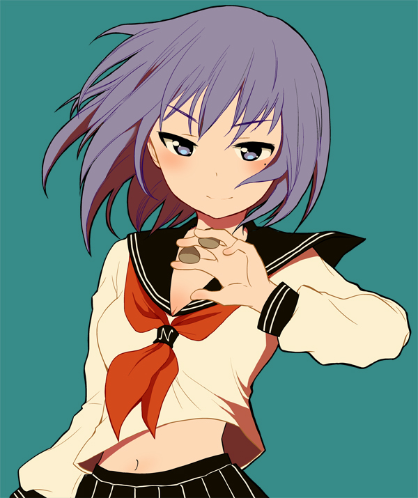 1girl, amaguri_senko, blue_eyes, henjo_~hen_na_joshi_kousei_amaguri_senko~, mole, navel, original, purple_hair