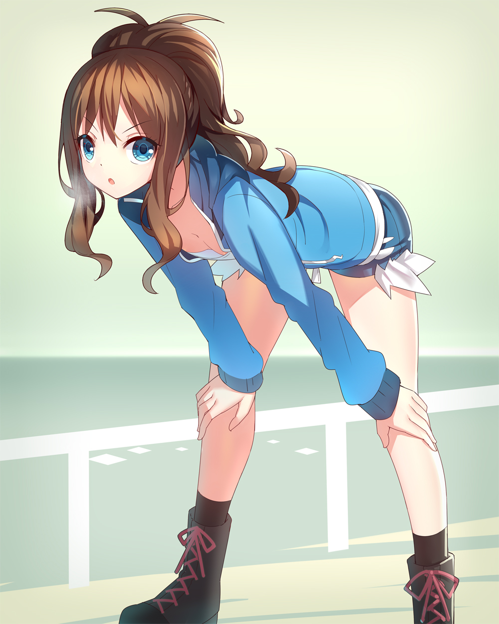 1girl, blue_eyes, brown_hair, downblouse, highres, looking_at_viewer, pokemon, pokemon_(game)