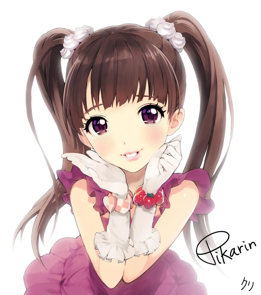 1girl, artist_name, blush, bracelet, brown_hair, character_name, cristian_penas, food