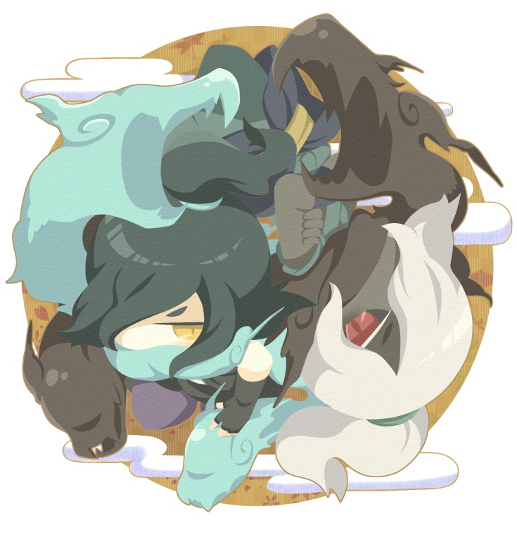 crossed_arms, egasumi, elbow_gloves, gloves, green_hair, kageorochi, long_hair, orochi_(youkai_watch)