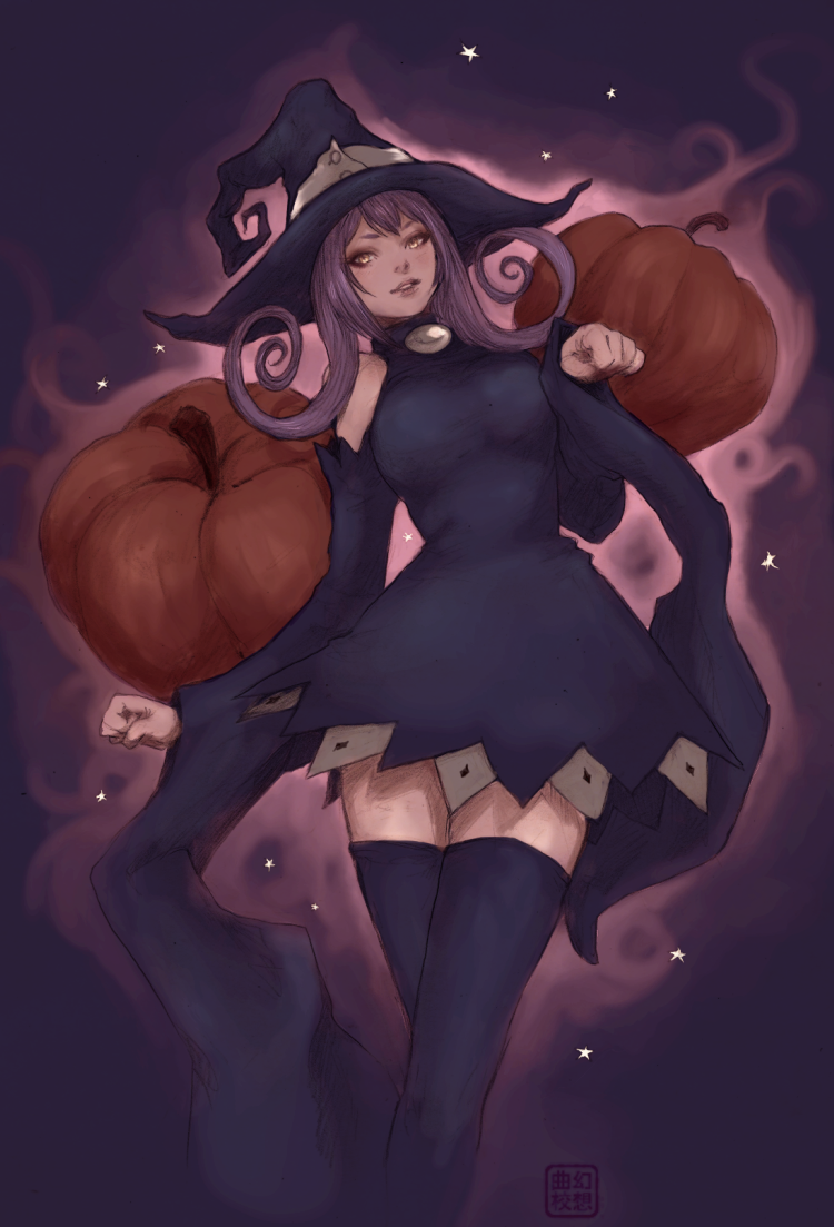1girl, aura, black_legwear, blair, breasts, clenched_hands, cowboy_shot, curly_hair