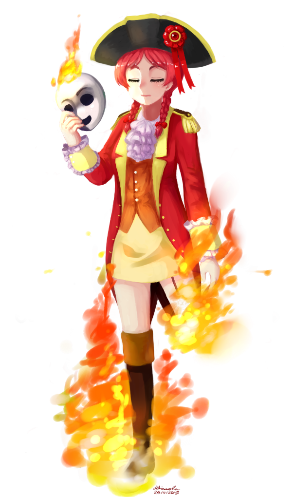 1girl, america, american_revolution, benedict_arnold, braid, british, burning, center_part