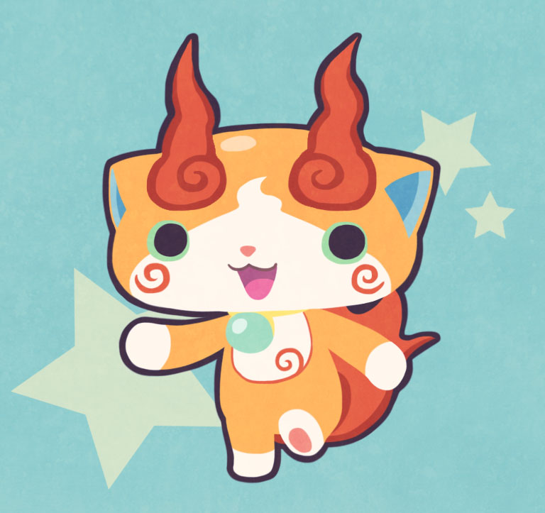 blue_background, chuno, full_body, jibakoma, no_humans, open_mouth, solo, star, youkai, youkai_watch