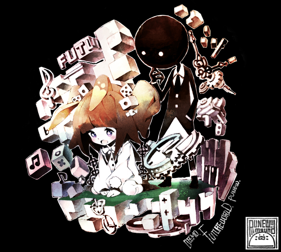 1girl, animal_ears, brown_hair, deemo, deemo_(character), dice, dress, girl_(deemo)