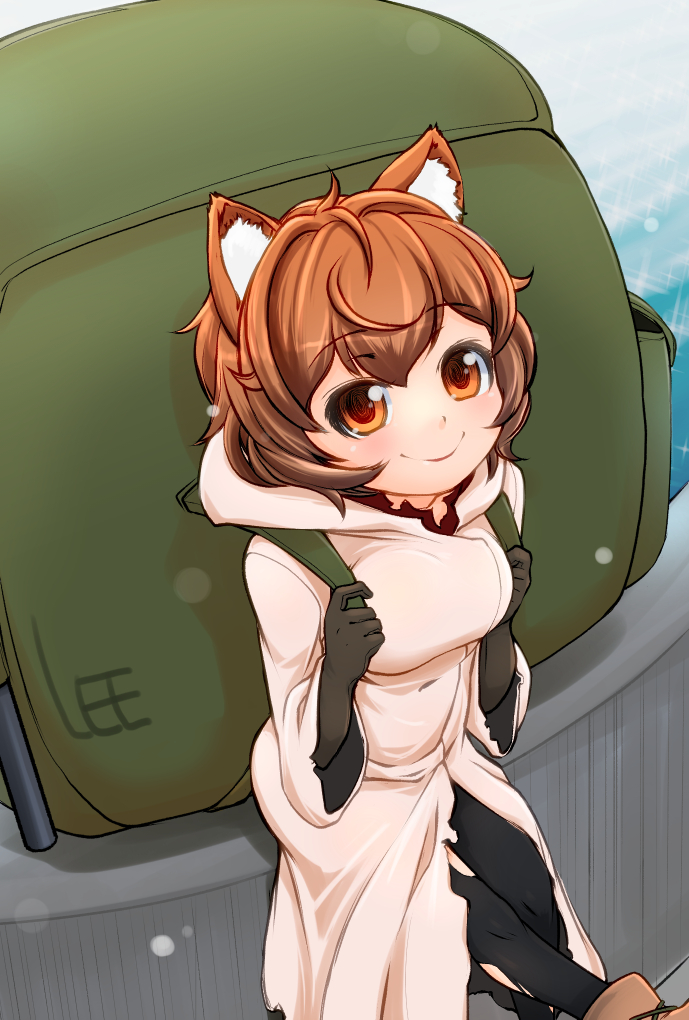 1girl, animal_ears, back, black_legwear, brown_eyes, brown_hair, dungeon_ni_deai_wo_motomeru_no_wa_machigatteiru_darou_ka, elbow_gloves