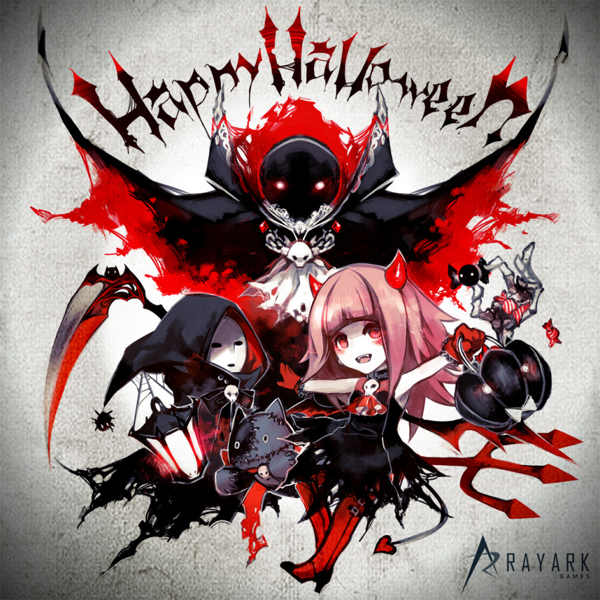 2girls, deemo, deemo_(character), devil_costume, girl_(deemo), halloween, masked_lady_(deemo), multiple_girls