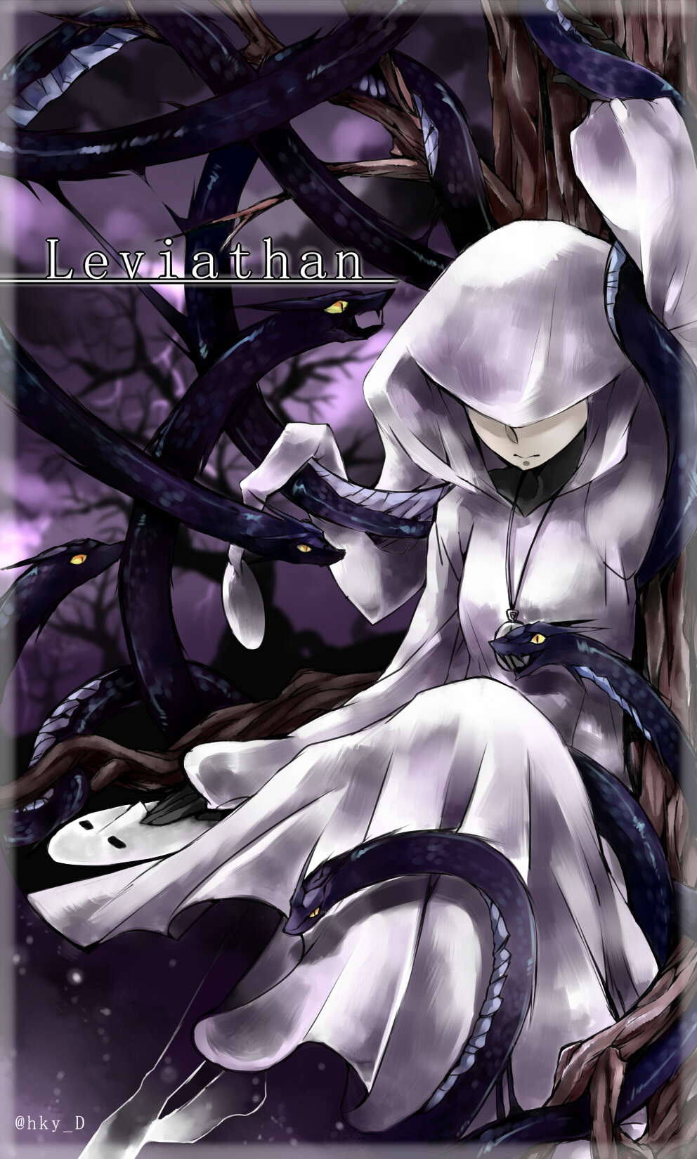 1girl, deemo, fukiyu_(fhxyhky), highres, hood, in_tree, jewelry, masked_lady_(deemo)