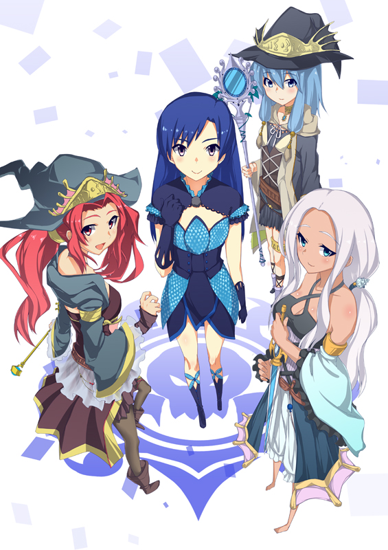 4girls, bare_shoulders, choker, chu_kai_man, color_connection, crossover, duel_monster, gishki_ariel