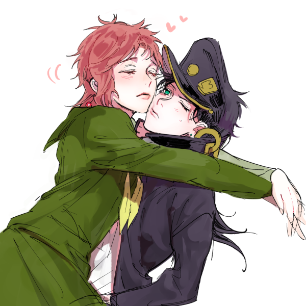 2girls, black_hair, genderswap, hat, hug, jojo_no_kimyou_na_bouken, kakyouin_noriaki, kuujou_joutarou