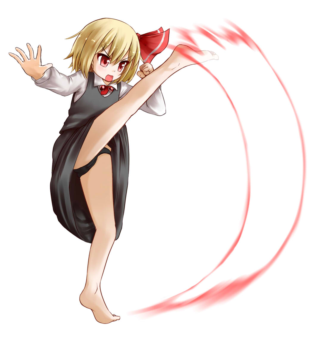 barefoot, blonde_hair, d:<, genocide_cutter, high_kick, kabi_killer, kicking, panties