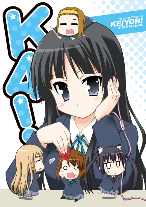 akiyama_mio, animal_ears, cat_ears, chibi, food, fruit, hirasawa_yui, k-on!