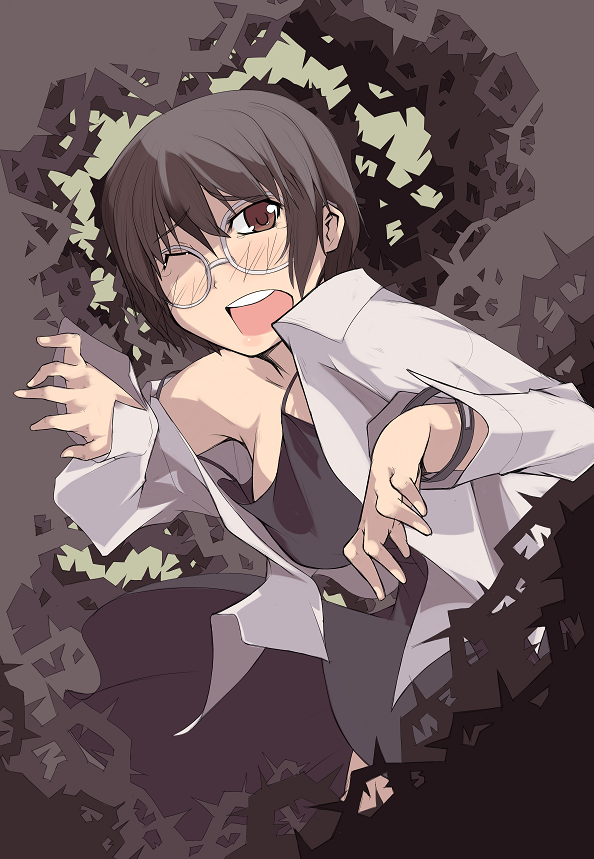 brown_eyes, brown_hair, glasses, ibara_no_ou, kasumi_(ibara_no_ou), open_mouth, short_hair, thorns