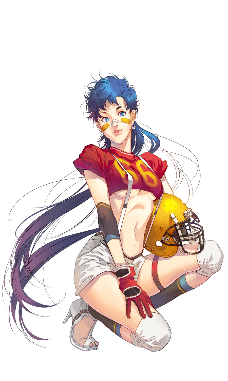 1girl, bandaid, bishoujo_senshi_sailor_moon, blue_eyes, blue_hair, breasts, earrings, full_body