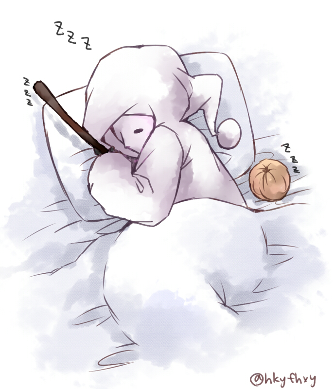 1girl, bed, deemo, fukiyu_(fhxyhky), hood, mask, masked_lady_(deemo), sleeping