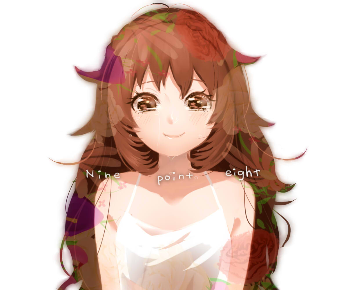 1girl, brown_hair, deemo, flower, fullc8, girl_(deemo), looking_at_viewer, smile