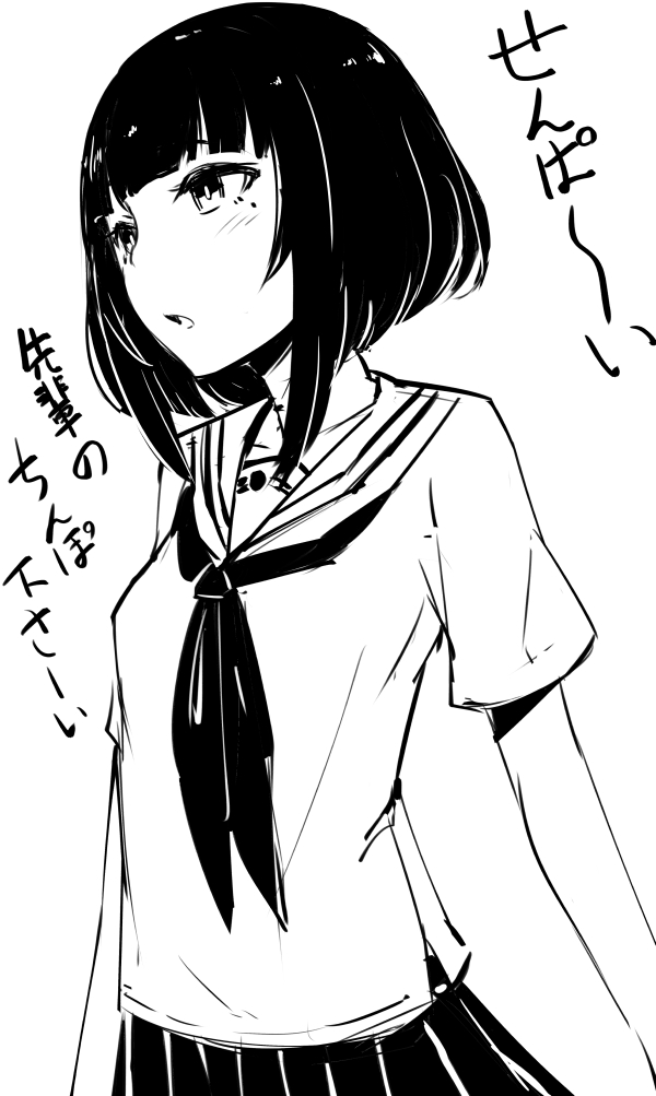 1girl, monochrome, original, school_uniform, serafuku, short_hair, solo, soropippub