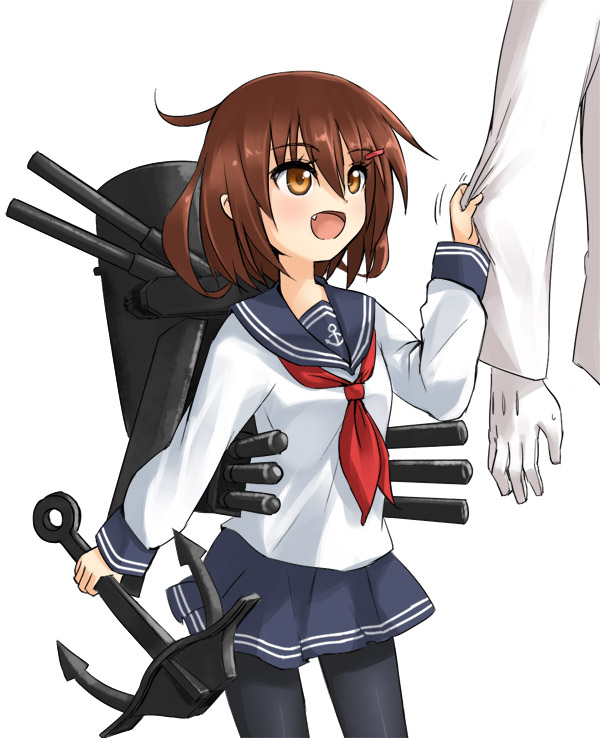 admiral_(kantai_collection), brown_hair, fang, hair_ornament, hairclip, ikazuchi_(kantai_collection), kantai_collection, school_uniform