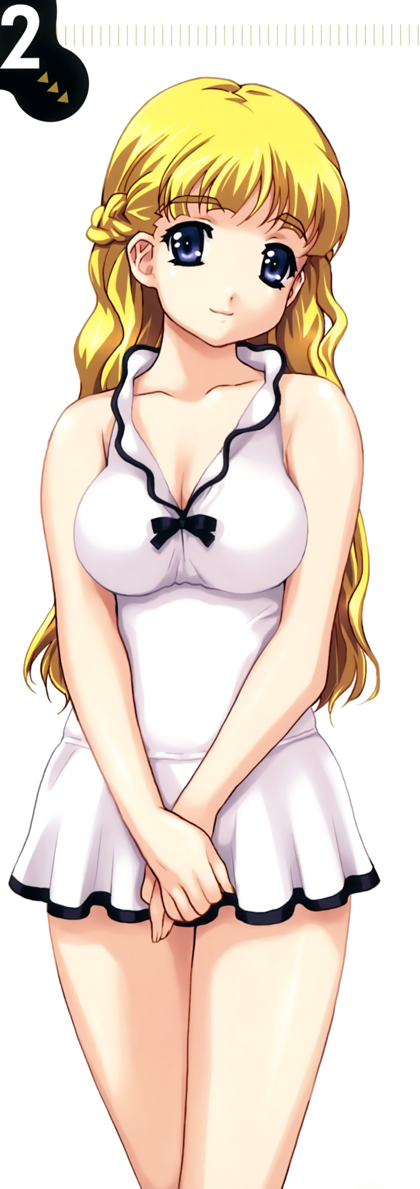 1girl, absurdres, blonde_hair, blue_eyes, braid, breasts, cleavage, happoubi_jin