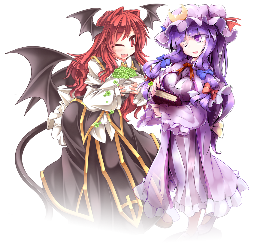 fumitsuki_(minaduki_6), koakuma, mumumu, patchouli_knowledge, tail, touhou, wings