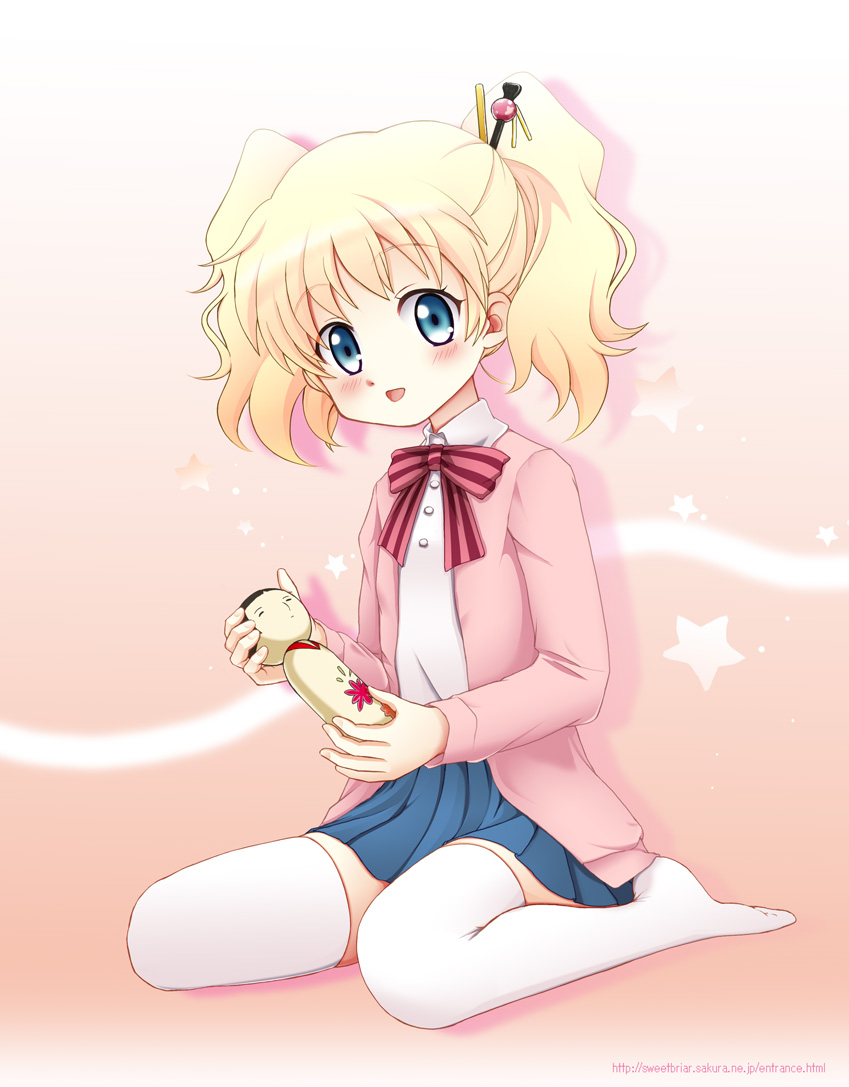 1girl, alice_cartelet, blonde_hair, blue_eyes, blush, commentary_request, eyelashes, hair_ornament