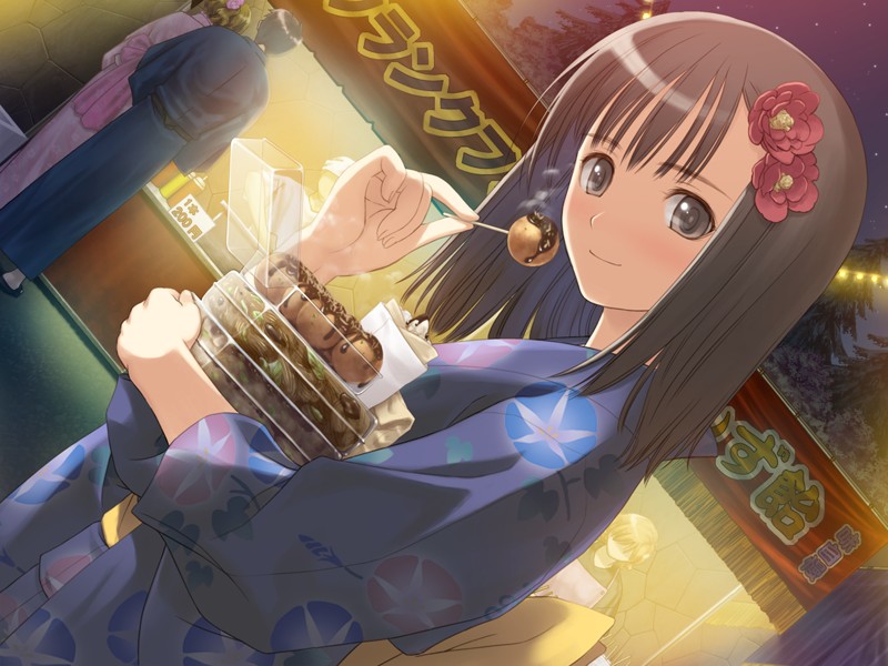 festival, food, japanese_clothes, kimono, saeki_ai, smile, taka_tony, takoyaki