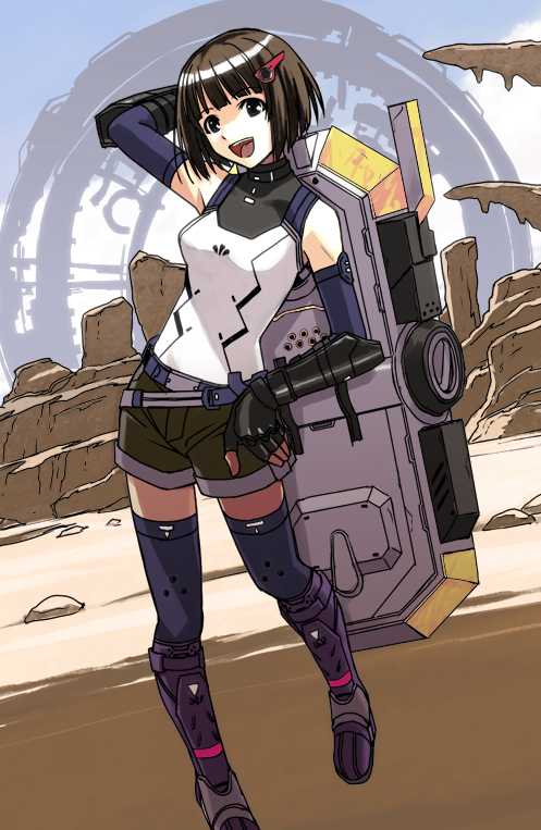 1girl, black_eyes, black_hair, decoponmagi, desert, hair_ornament, hairclip, lynlee_kuu