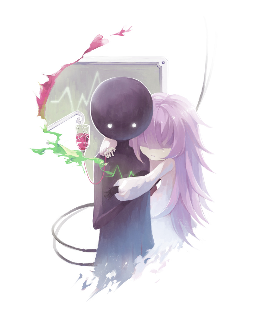 1girl, absurdres, brown_hair, deemo, deemo_(character), faceless, girl_(deemo), heart_monitor