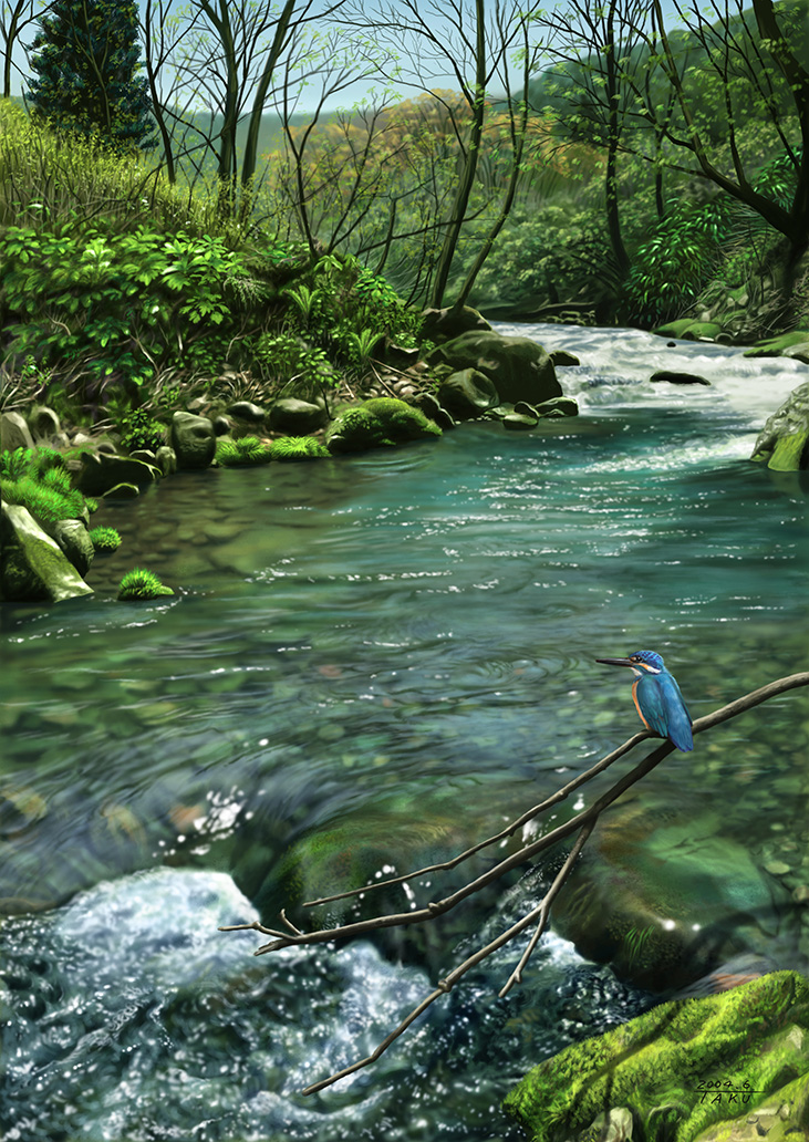 artist_name, bird, branch, dated, kingfisher, matataku, moss, nature