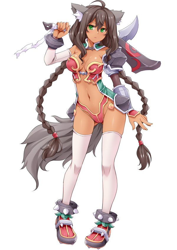 1girl, animal_ears, armor, bikini, bikini_armor, bikini_top, braid, breasts