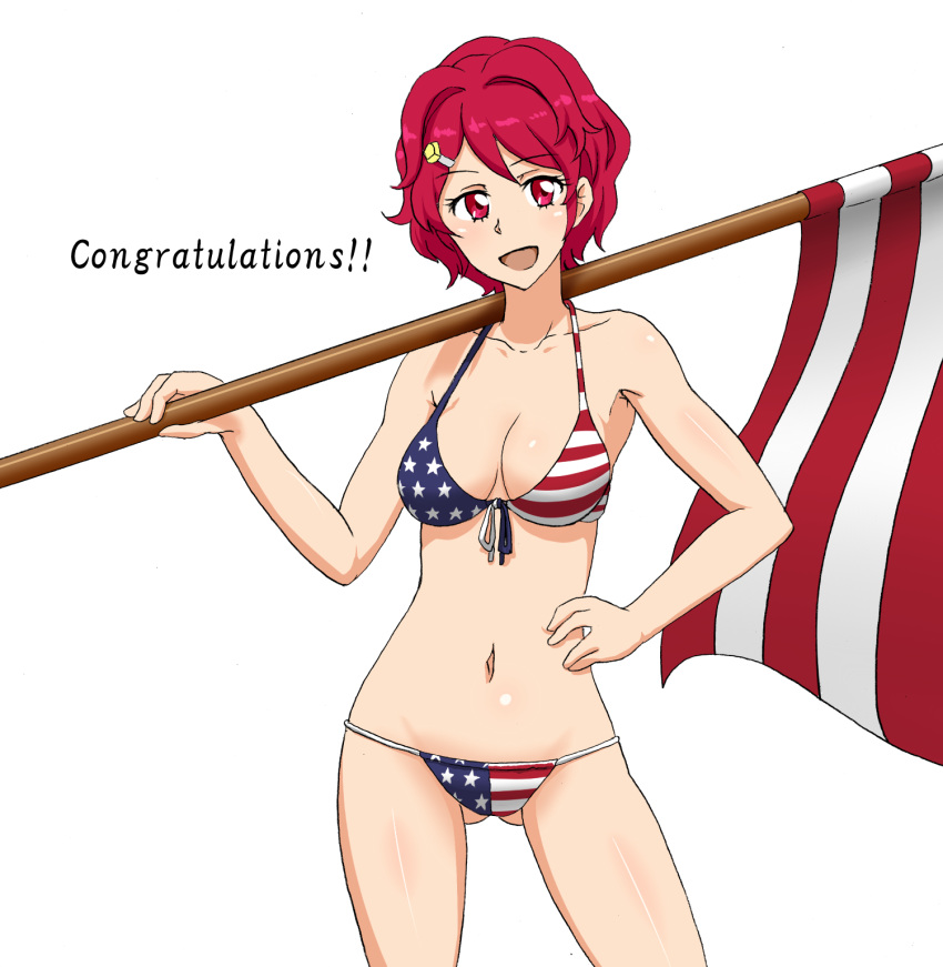 1girl, aikatsu!, american_flag, american_flag_bikini, bikini, flag, flag_print, hakuyou-choun
