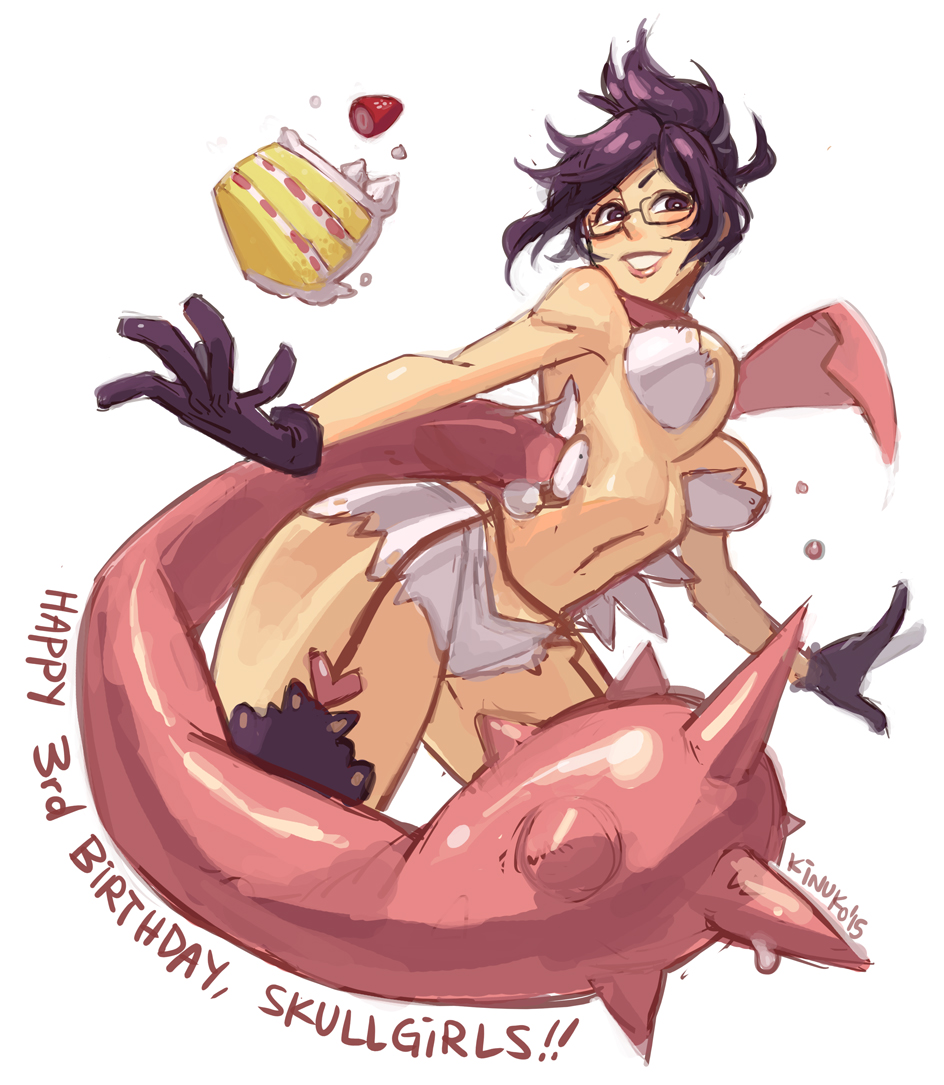 1girl, anniversary, black_eyes, black_gloves, black_hair, black_legwear, blush, breasts