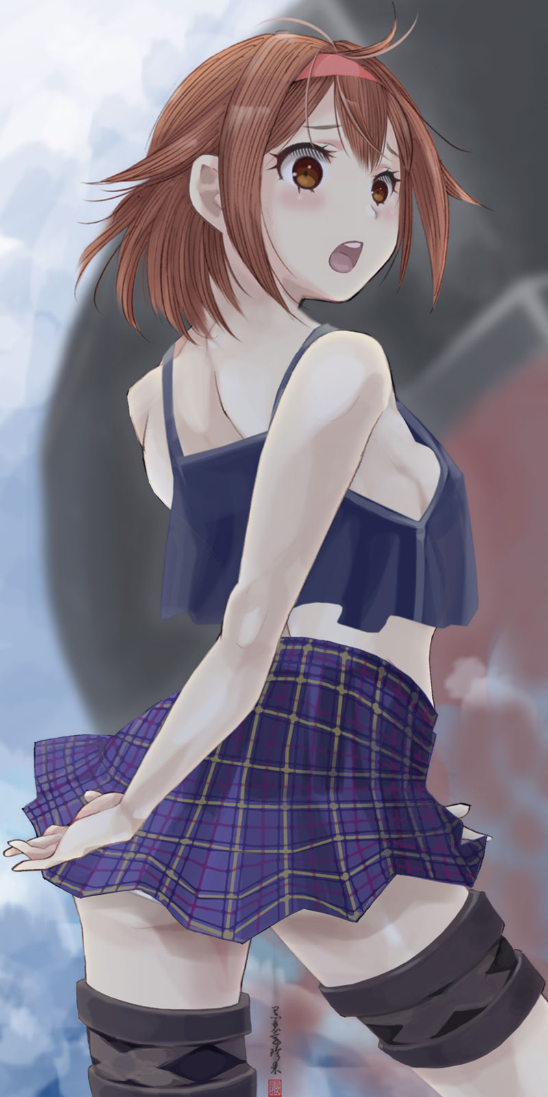 1girl, breasts, from_behind, highres, kantai_collection, kurorichin, open_mouth, panties