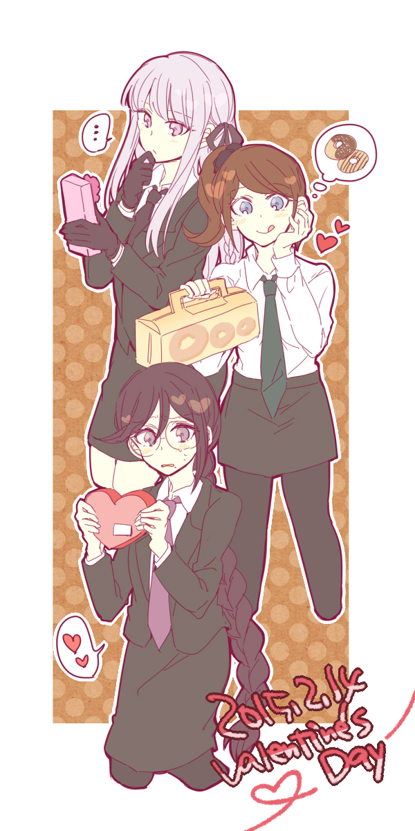 3girls, :q, asahina_aoi, black_gloves, black_legwear, black_necktie, black_skirt, blue_eyes