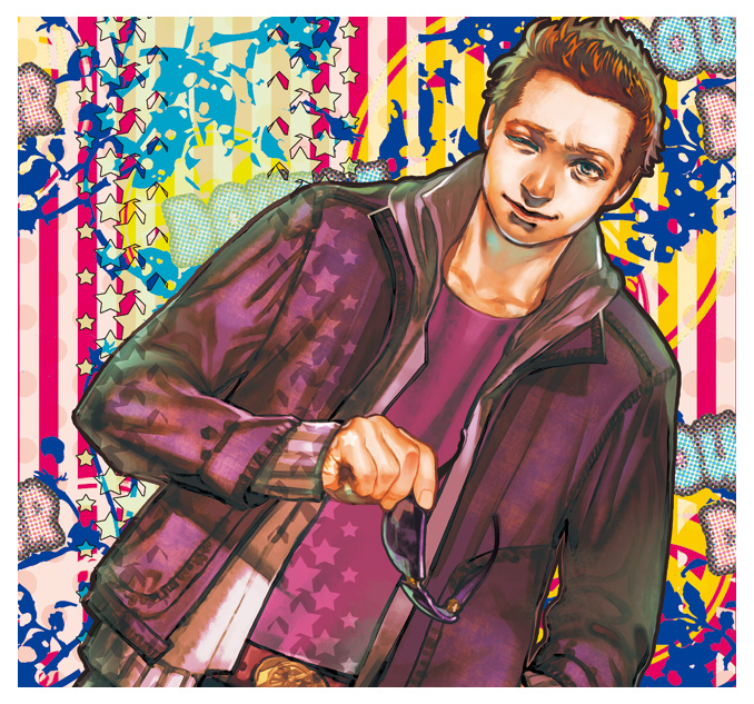 1boy, avengers, clint_barton, colorful, dutch_angle, hideono6, holding, holding_sunglasses