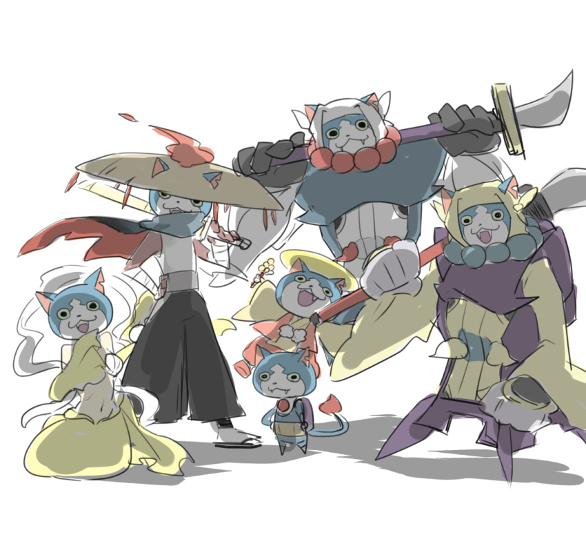 benkei_(youkai_watch), cat, fangs, fusion, gabunyan, hat, karakuribenkei, looking_at_viewer