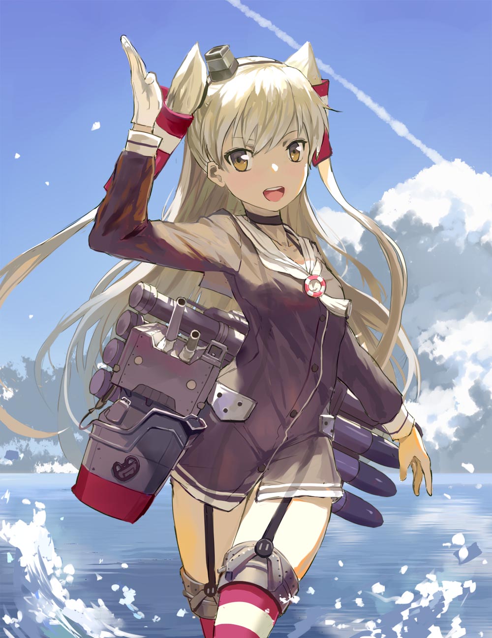 1girl, amatsukaze_(kantai_collection), brown_eyes, garter_straps, hair_tubes, highres, kantai_collection, long_hair