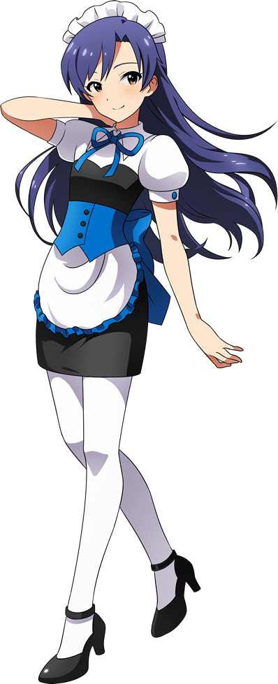 1girl, apron, blue_hair, blush, flat_chest, idolmaster, idolmaster_2, kisaragi_chihaya
