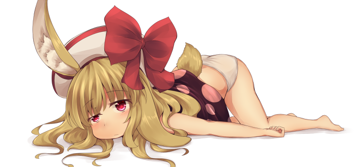 1girl, animal_ears, ass, bare_legs, barefoot, blush, bunny_tail, harumiya_ria