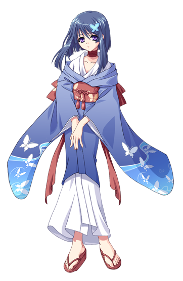 akaiito, blue_hair, game_cg, hair_ornament, hairclip, japanese_clothes, jewelry, kimono