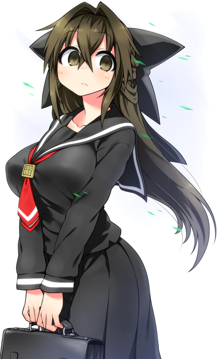 1girl, absurdres, blush, bow, breasts, brown_eyes, brown_hair, chankodining_waka
