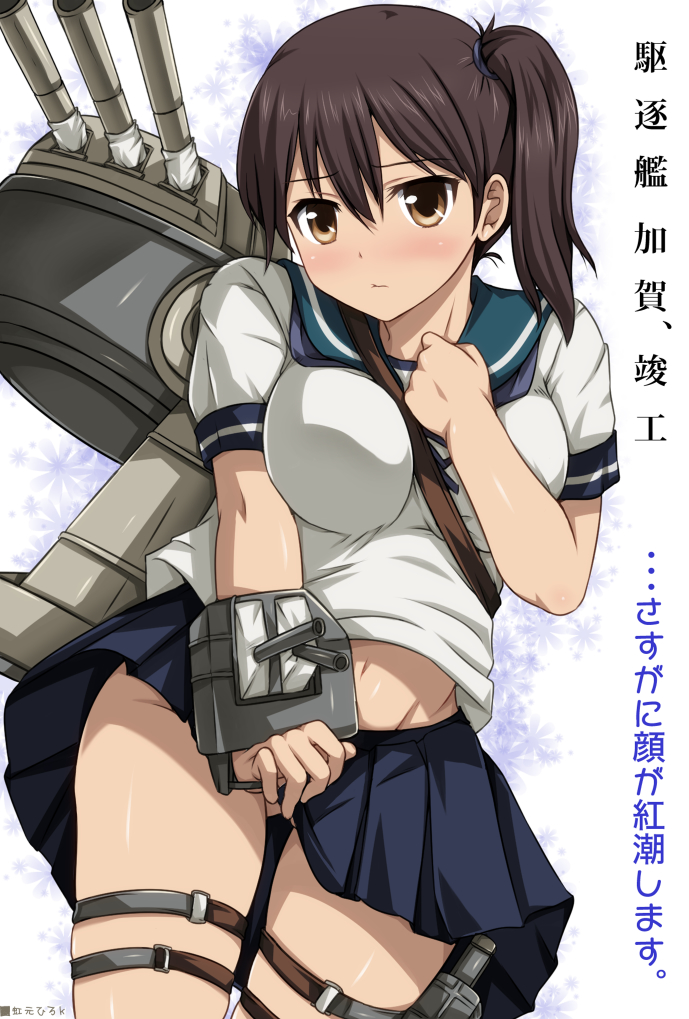 1girl, alternate_costume, blush, brown_eyes, brown_hair, cosplay, fubuki_(kantai_collection), fubuki_(kantai_collection)_(cosplay)