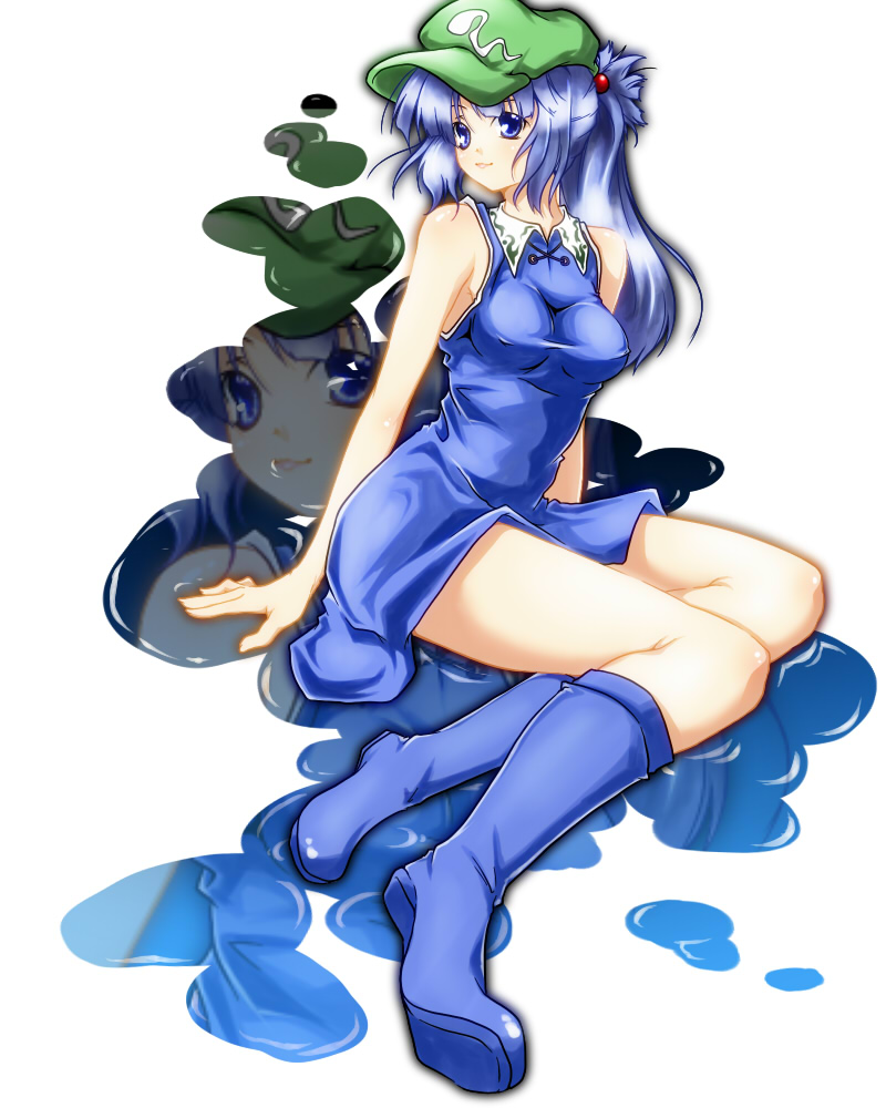 bad_id, blue_eyes, blue_hair, hair_bobbles, hair_ornament, harushioto, haruyonoto, hat