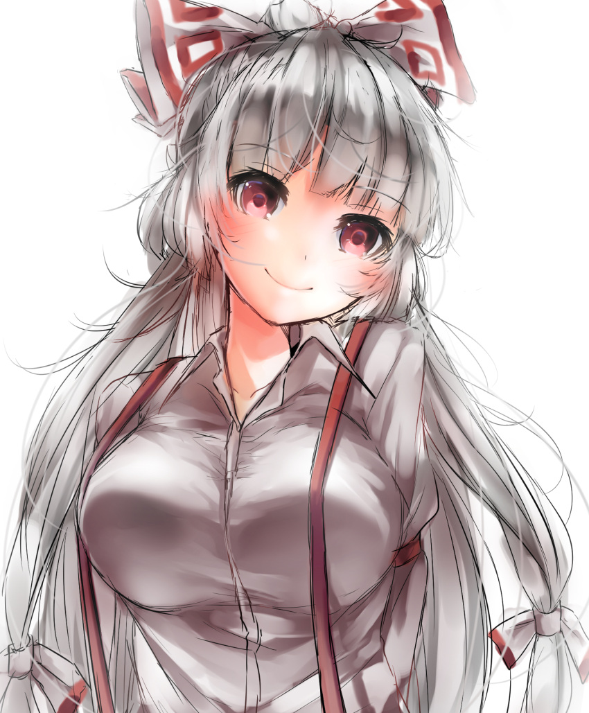 1girl, bow, breasts, fujiwara_no_mokou, hair_bow, hair_ribbon, highres, large_breasts
