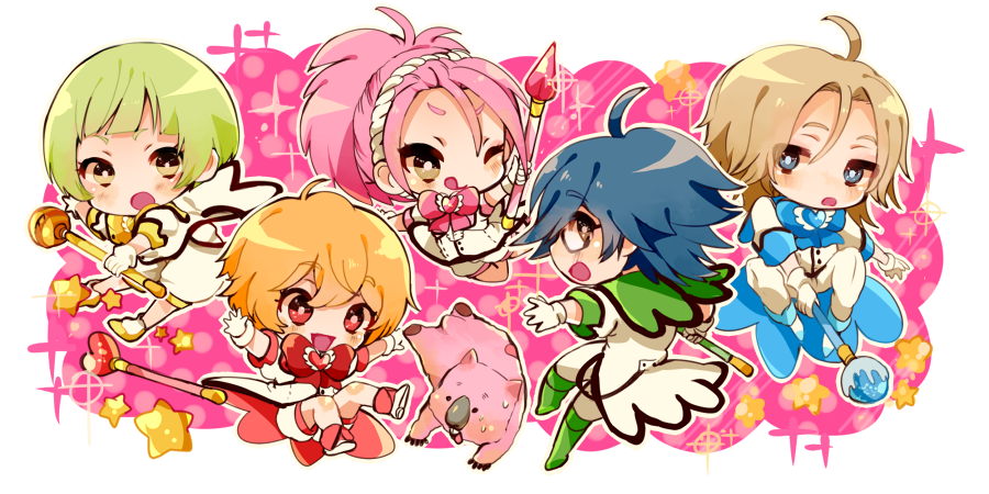 5boys, :o, ;q, ahoge, binan_koukou_chikyuu_bouei-bu_love!, blonde_hair, blue_eyes, blue_hair