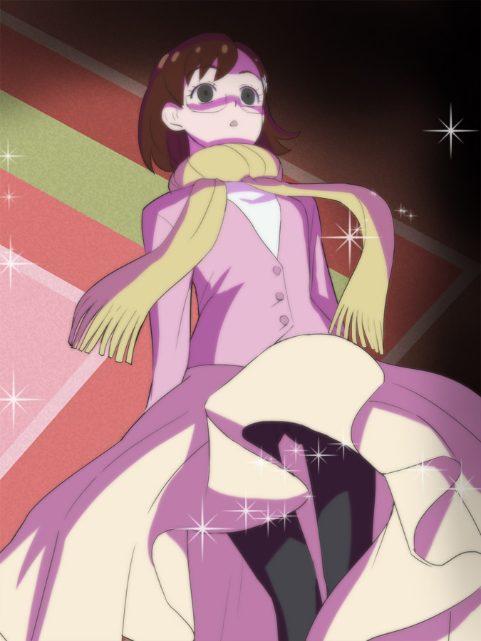 1girl, black_eyes, brown_hair, dress, empty_eyes, glasses, go!_princess_precure, haruno_moe