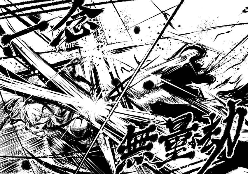 2girls, action, battle, blood, blood_on_face, comic, dual_wielding, highres